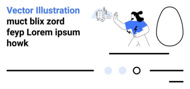 Modern tasarım, mavi gömlekli, kaldırılmış kollu, geometrik şekilli ve teknik elementli bir kişi içeriyor. Sosyal medya, teknoloji blogları, web siteleri, dijital pazarlama, markalaşma, sunumlar, posterler için ideal