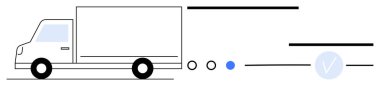 Hareketi ve hızı gösteren soyut çizgileri ve noktaları olan teslimat kamyonu. Lojistik, ulaşım, kurye hizmetleri, verimlilik, hızlı teslimat, nakliye ve mal taşımacılığı için ideal. Çizgi