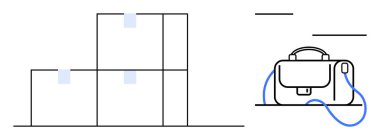 Raftaki bir iş çantasının yanına istiflenmiş kutular. Depolama, lojistik, paketleme, iş seyahati, depo, organizasyon ve nakliye temaları için ideal. Satır metaforu