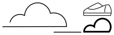 Bir bulut ve bir ayakkabı izi içeren minimalist siyah çizgi. Tasarım projeleri, markalaşma, sunumlar, web sitesi simgeleri, bilgi grafikleri, eğitim materyali ve basılı medya için ideal. Çizgi