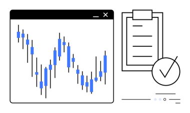 Bir web tarayıcı penceresinde listeli ve işaretli bir panonun yanında şamdan şeması görüntülendi. Borsa analizi, mali raporlar, yatırım stratejisi, veri doğrulama, görev için ideal