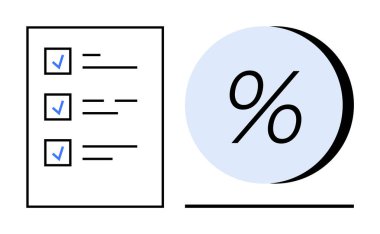 Açık mavi bir çemberin içindeki büyük bir yüzdelik sembolün yanında tamamlanmış üç görev listesi. Üretkenlik, görev yönetimi, istatistik, performans takibi, iş planlaması, hedef