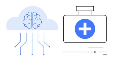 Sağlık hizmetlerindeki gelişmeleri sembolize eden tıbbi teknolojiye bağlı yapay zeka bulutu konsepti. Tıbbi teknoloji, sağlık yenilikleri, teletıp, sağlıkta yapay zeka, tıbbi araştırmalar için ideal