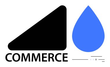 Siyah üçgen ve mavi su damlası şeklinde. Üzerinde COMERCE yazıyor. Ticari markalaşma, dijital pazarlama, e-ticaret, kurumsal kimlik, reklam, web tasarımı ve grafik tasarımı için ideal. Çizgi