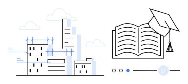 Gökdelenler açık kitap ve havan tahtasıyla yapım aşamasında. Kentsel gelişim, mimarlık, eğitim, öğrenme kaynakları, akademik başarı, profesyonel büyüme, eğitim materyalleri için idealdir. Çizgi