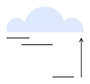 Blue cloud with horizontal lines and upward arrow. Ideal for business growth, data storage, technology, innovation, progress, digital transformation, minimalism. Line metaphor clipart