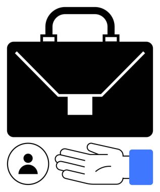 İş çantası, açık el ve ortaklığı, hizmeti, desteği ve kariyer fırsatlarını sembolize eden kullanıcı simgesi. İş, ağ, müşteri hizmetleri insan kaynakları istihdamı için ideal