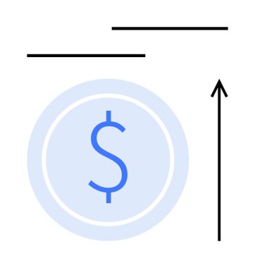 Mavi dairenin içindeki dolar işareti yukarı doğru yatay ok çizgileri. Finans, yatırım, ilerleme, büyüme, ekonomi, zenginlik, iş başarısı için idealdir. Satır metaforu