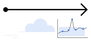 Ok başı mavi bulut ve çizgi grafiği olan ok sembolü. Büyüme, yön, strateji, berraklık, ilerleme, planlama, öngörü için idealdir. Satır metaforu