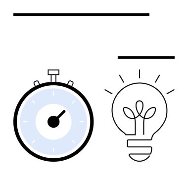 Kronometre ve ampul verimliliği ve yaratıcılığı temsil eder. Yenilik için ideal, zaman yönetimi, üretkenlik, beyin fırtınası, problem çözme, verimlilik, kavramsal düşünce. Satır metaforu
