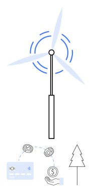 Rüzgâr türbini para sembolleri, kredi kartı ve elle gösterilen fonlar üretiyor. Yeşil enerji, finans, bankacılık, yenilenebilir kaynaklar, sürdürülebilirlik, çevre dostu girişimler için ideal