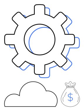 Vites işletim süreçlerini temsil ediyor, bulut hesaplamayı simgeliyor ve para çantası da mali işlemleri simgeliyor. İş çözümleri, fintech, teknolojik gelişmeler ve bulut hizmetleri için ideal