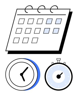 Görsel öğeler arasında bir takvim, bir duvar saati ve bir kronometre vardır. Zaman yönetimi, programlama, planlama, organizasyon, verimlilik, teslim tarihleri, verimlilik konuları için ideal. Satır metaforu