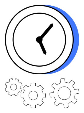 Siyah elli saat üç vitesle çevrili, bir vites mavi. Zaman yönetimi, verimlilik, iş akışı, verimlilik, teslim tarihleri, takım çalışması için ideal. Satır metaforu