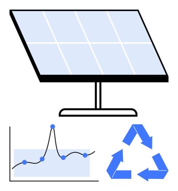 Güneş paneli grafik geri dönüşüm sembolü. Yenilenebilir enerji, sürdürülebilirlik, çevre dostu, yenilik, veri analizi, ilerleme ve teknoloji konuları için idealdir. Satır metaforu