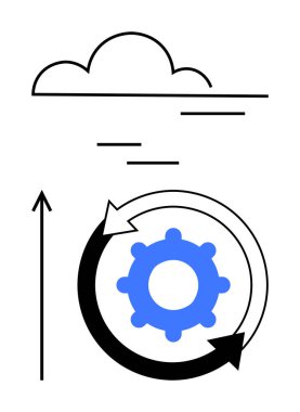 Oklarla yukarı doğru yükselen ok dairesel teçhizatı büyüme çevikliğini gösterir. Yenilik, teknoloji, verimlilik, sürdürülebilirlik, ilerleme, gelişme ve modernite temaları için idealdir. Çizgi