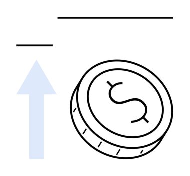 Dolar işaretli ve yukarı doğru oklu sikke maddi büyüme ya da kâr artışı ima ediyor. İş, finans, yatırım, pazarlama, ekonomik büyüme, kar analizi ve bütçe için idealdir. Satır metaforu