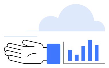Bulutun önündeki el dengesi çubuğu grafiği, veri analizlerini, bulut hesaplamasını ve teknolojiyi temsil eder. İş için ideal, yenilik, teknoloji, veri görselleştirme, bulut depolama dijital
