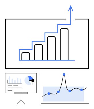 Veri tablolarıyla çizgi ve çizgi grafikleri. Ticari büyüme, eğilim analizi, başarı, strateji, ölçüler, sunumlar, analitik için idealdir. Satır metaforu