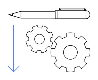 Birbirine kenetlenmiş iki vites ve aşağı doğru ok. İş akışı, verimlilik, üretkenlik, mühendislik, otomasyon, endüstriyel süreçler ve iş stratejisi kavramları için idealdir. Satır metaforu