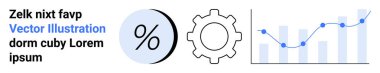 Çemberdeki yüzde sembolü, dişli simgesi ve çizgi grafiği veri noktalarını gösteriyor. Veri analizi, iş raporları, performans ölçümleri, istatistiksel değerlendirme, verimlilik araçları için ideal