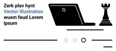 Laptop, satranç kalesi ve soyut şekiller stratejik planlama, iş çözümleri ve teknolojiyi iletir. İş stratejisi, teknoloji, planlama, dijital pazarlama, üretkenlik, girişimler için ideal