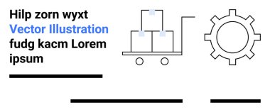 Kutulu depo arabası, büyük vites simgesi. Lojistik, tedarik zinciri, üretim, verimlilik ipuçları, iş çözümleri, otomasyon, endüstriyel süreçler için idealdir. İniş sayfası
