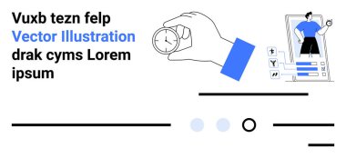 El ele tutuşan saat, akıllı telefonda sunum yapan adam, ilerleme çubukları, mesaj kutuları. Zaman yönetimi, iş sunumları, sanal toplantılar, üretkenlik, zamanlama, planlama, işbirliği için ideal