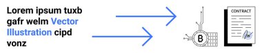 Üzerinde mavi oklar olan metin, bir sözleşme belgesine bağlanan engelleme teknolojisini gösteriyor. Ticari, engelleme zinciri, fintech, dijital sözleşmeler, kripto para birimi, yasal teknoloji ve çevrimiçi anlaşmalar için ideal