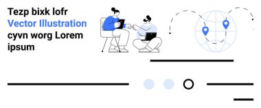 Dizüstü bilgisayarlarda, lobut, çizgi ve noktalarla çalışan insanlar. Takım çalışması, iletişim, uzaktan çalışma, küresel işbirliği, çevrimiçi toplantılar, iş stratejisi, dijital planlama için ideal