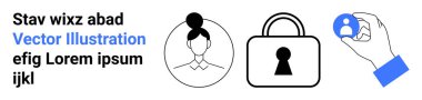 Profil simgesi, kilit sembolü, el ele tutuşan kimlik kartı sahibi. Kimlik doğrulama, veri koruması, kullanıcı kimlik denetimi, gizlilik endişeleri, güvenlik sistemleri, çevrimiçi profiller teknisyeni için ideal
