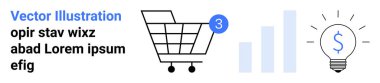 Bildirimli alışveriş arabası, bar grafiği ve dolar işaretli ampul. E-ticaret, kar büyümesi, pazar analizi, çevrimiçi alışveriş, finans, yenilik, iş için ideal. İniş sayfası