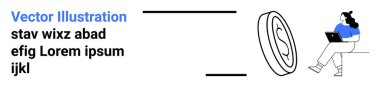 Dizüstü bilgisayarlı bir bankta oturan bir kadın, dolar sembollü büyük bir para, doğrusal tasarım, minimal tarz, dijital finans, teknoloji, uzaktan çalışma ve üretkenlik üzerine vurgu. İş için ideal