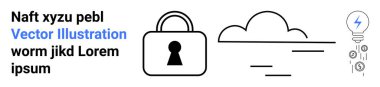 Güvenliği simgeleyen kilit, depolamayı ya da interneti temsil eden bulut, fikirleri ya da yeniliği ve teknolojik ikonları simgeleyen ampul. Teknoloji, güvenlik, bulut hesaplama ve yenilik için ideal