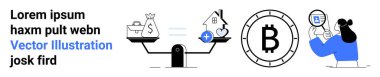 Para çantası, ev, bitcoin sembolü, verileri büyüteçle analiz eden kadın. Finans, kripto para, yatırım, gayrimenkul, teknoloji, çevrimiçi hizmetler, ekonomi için ideal. İniş sayfası