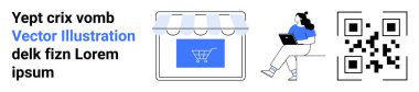 Mağaza vitrinli alışveriş, dizüstü bilgisayar kullanan kişi, QR kodu. E-ticaret, çevrimiçi alışveriş, teknoloji, iş, pazarlama, dijital pazarlama, uzaktan çalışma için ideal. İniş sayfası