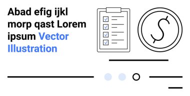 Metin elemanları, kontrol işaretli kontrol listesi ve para birimi sembolü. İş planlaması, mali yönetim, yapılacaklar listesi, organizasyon, bütçe, verimlilik ve stratejik planlama için ideal. İniş