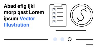 Text elements, checklist with check marks, and currency symbol. Ideal for business planning, financial management, to-do lists, organization, budgeting, productivity, and strategic planning. Landing clipart