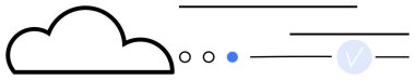 Noktalı ve işaretli çizgilere bağlı bulut veri transferi, işleme ve doğrulamayı temsil ediyor. Bulut hizmetleri, ağ oluşturma, veri entegrasyonu, çevrimiçi güvenlik ve teknoloji için ideal