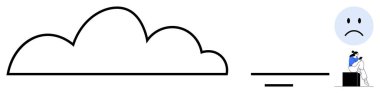 Bulutlar, masasında oturan bir insanın hüzünlü yüzünü yansıtıyor. Duygusal üzüntü ve yalnızlığı sembolize ediyor. Stres, akıl sağlığı, yalnızlık temaları için ideal. Satır metaforu