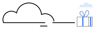 Bulut çizgisi mavi kurdeleli bir hediye kutusuna bağlı. Teknoloji, bulut hesaplama, veri depolama, dijital ödüller, bilişim hizmetleri, bulut avantajları ve online hediyeler için ideal. Satır metaforu