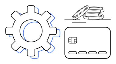 İkona, bozuk para yığını, kredi kartı. Finansal hizmetler, bankacılık, otomasyon, fintech, ekonomi çevrimiçi işlem bütçesi için idealdir. Satır metaforu