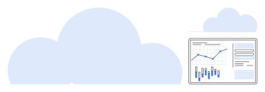 Dijital ekran çizelgesi ve çubuk grafiği olan büyük bulut sembolü. Veri analizi, bulut hesaplama, teknoloji, iş büyümesi, bilişim çözümleri, mali analiz, sunumlar için ideal