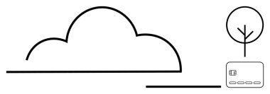 Ağaç ve fiş kartının yanında büyük bir bulut var. Teknoloji, finans, çevresel sürdürülebilirlik, temiz tasarım, minimalist sanat eserleri, dijital çözümler, modern bağlantı temaları için idealdir. Satır metaforu