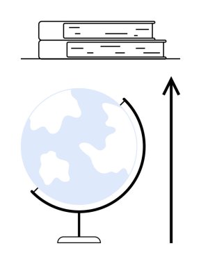 Yukarı doğru bir okla üst üste istiflenmiş kitaplar bilgi büyümesini ve keşiflerini sembolize ediyor. Eğitim, öğrenme, küresel farkındalık, ilerleme, ilham, keşif, bilgelik için idealdir. Çizgi