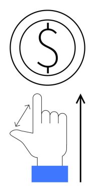 Yukarı doğru ok ve dolar sembollü el hareketi. Finans, büyüme, yatırım, strateji, başarı, ekonomi ve kalkınma için ideal. Satır metaforu