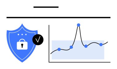 Güvenlik analitiği, teknoloji, koruma, siber güvenlik ve veri gizliliğini ileten kilit çizgisi grafikli bir kalkan. Teknoloji, bilişim, veri analizi ve güvenlik şirketleri için ideal