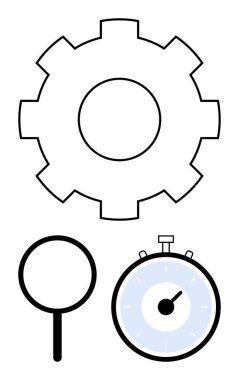 Vites büyüteç ve kronometre verimlilik hassasiyetini ve zaman yönetimini gösteriyor. Üretkenlik, analiz, optimizasyon, araştırma, dakiklik ve mühendislik çizimleri için idealdir. Çizgi