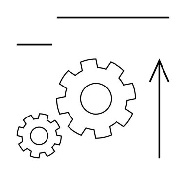 İki vites, biri daha büyük, biri daha küçük, yukarı bakan dikey bir ok. Ticari büyüme, ilerleme, gelişme, verimlilik, yenilik stratejisi kavramları için idealdir. Satır metaforu