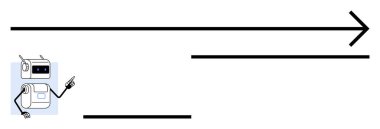 Robot daha küçük çizgileri olan büyük bir oku işaret ediyor. Teknoloji, ilerleme, otomasyon, büyüme, yenilik, robot bilimi ve yön için ideal. Satır metaforu